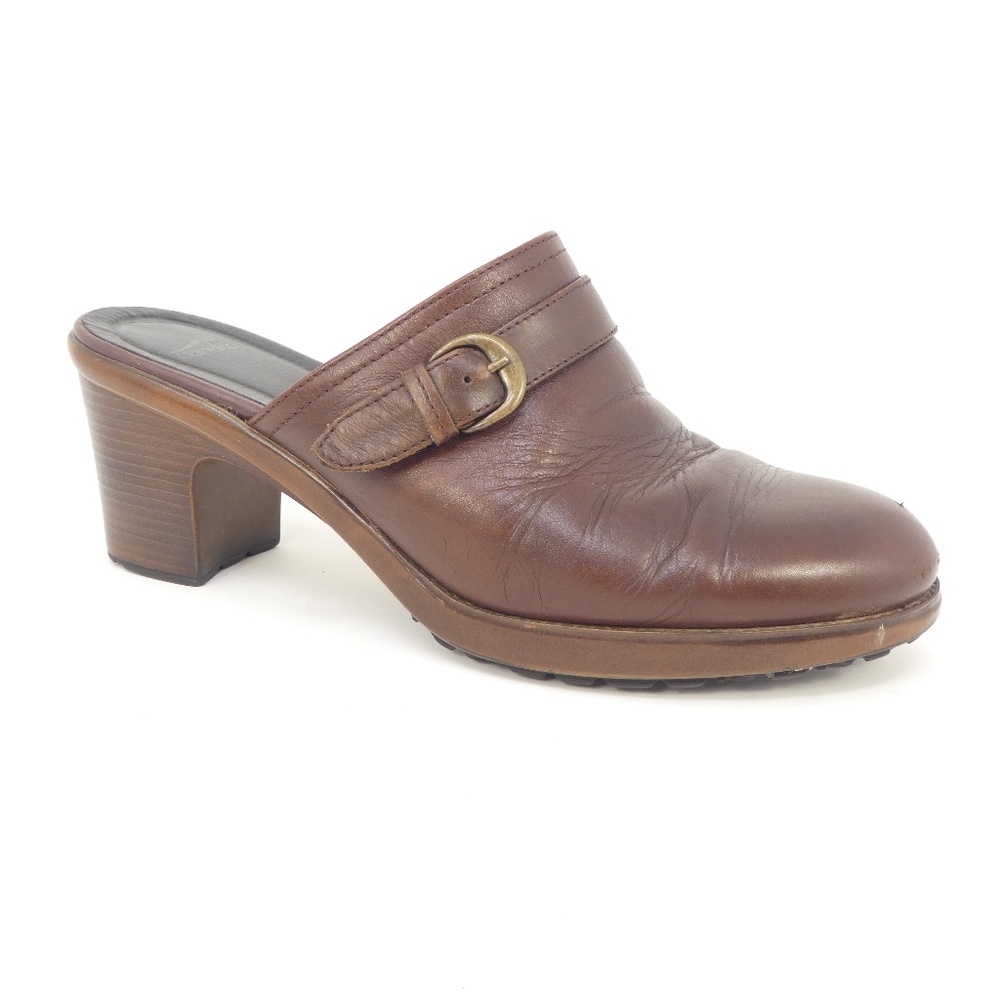 Dansko Brown Leather Heeled Mule Clogs